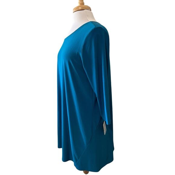 Vintage CLARA SUN WOO Travel Knit Teal Blue Tunic Top 3/4 Sleeve Sz XL NEW - Picture 2 of 7